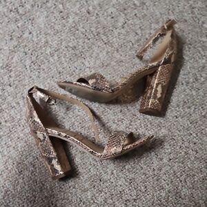 Rosegold Snakeskin Block Heel Sandals